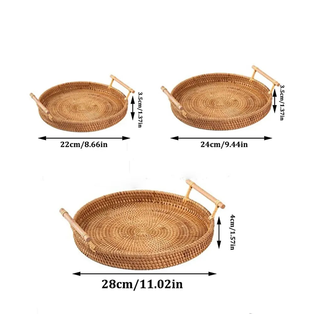1 Stück Handgefertigtes Rattan Tablett - Rund