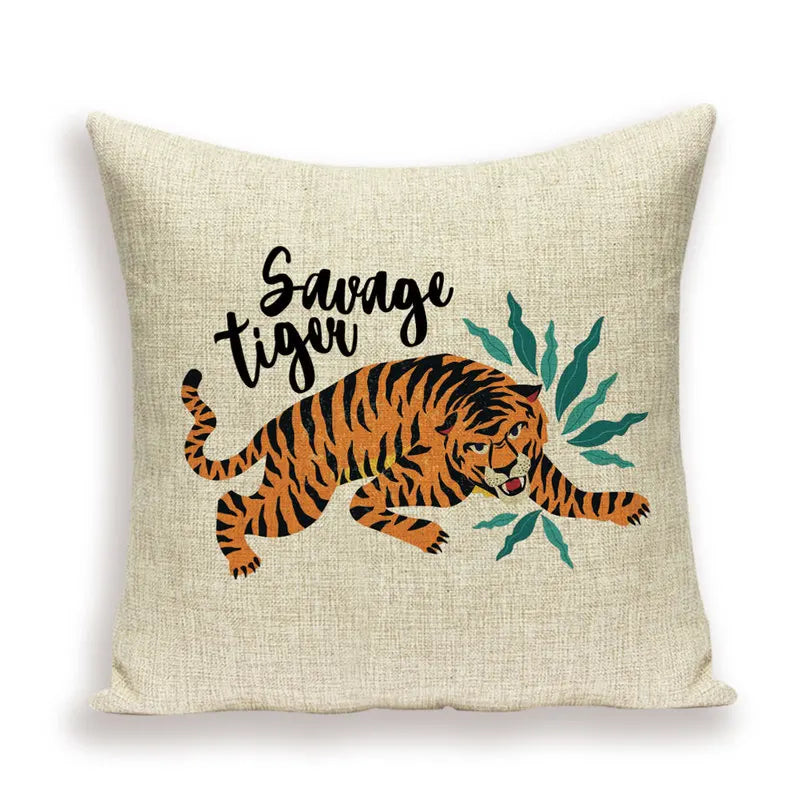 Cute Tiger Cushion Case Autumn and Winter Home Decor Pillows Cases Animal Sofa Bed Cushions Cover Flax Pillow Covers Kissen