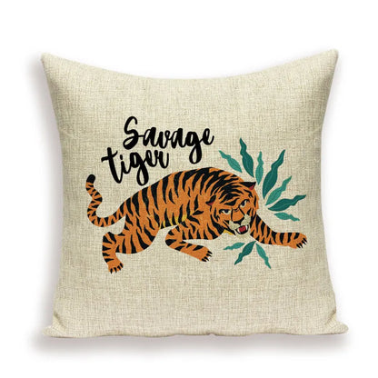 Cute Tiger Cushion Case Autumn and Winter Home Decor Pillows Cases Animal Sofa Bed Cushions Cover Flax Pillow Covers Kissen