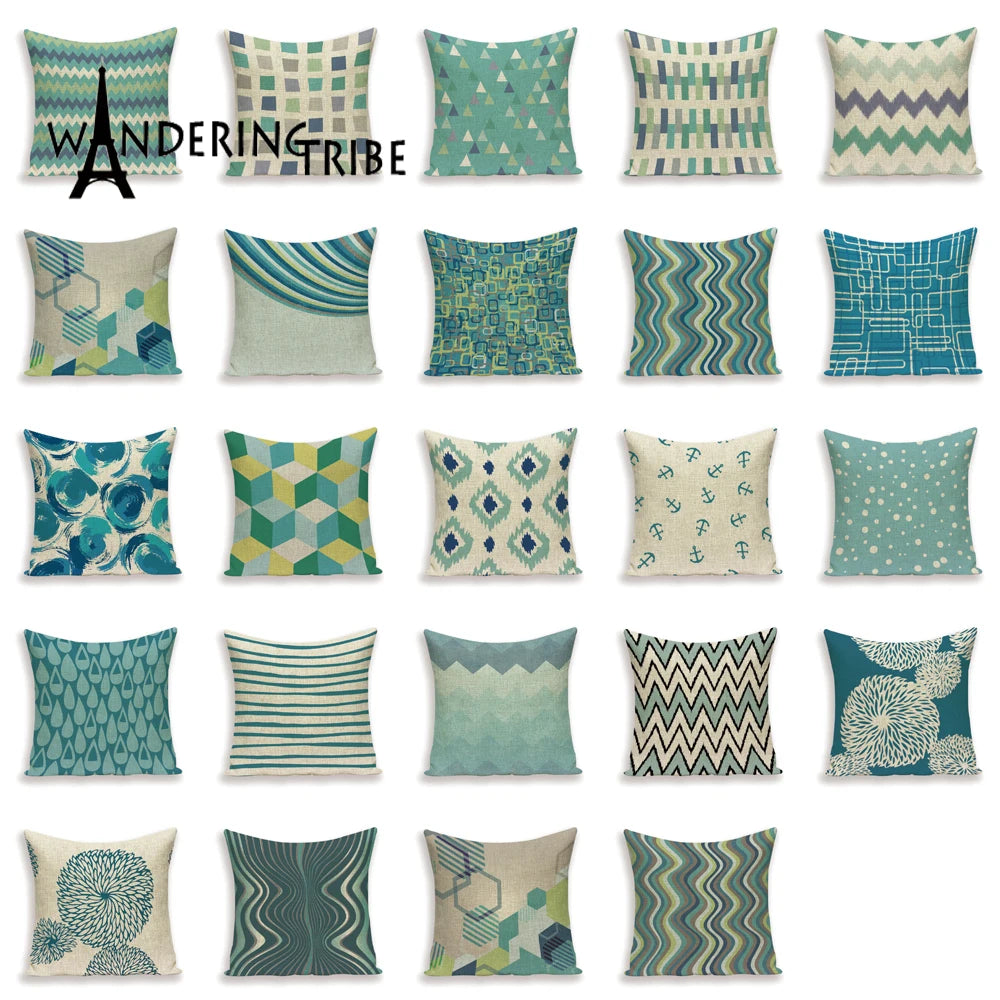 Geometric Cushion Cover Blue Cushions Home Sofa Decor Custom Linen Pillow Covers Stripe Cushion Covers Outdoor Pillowcase Kissen