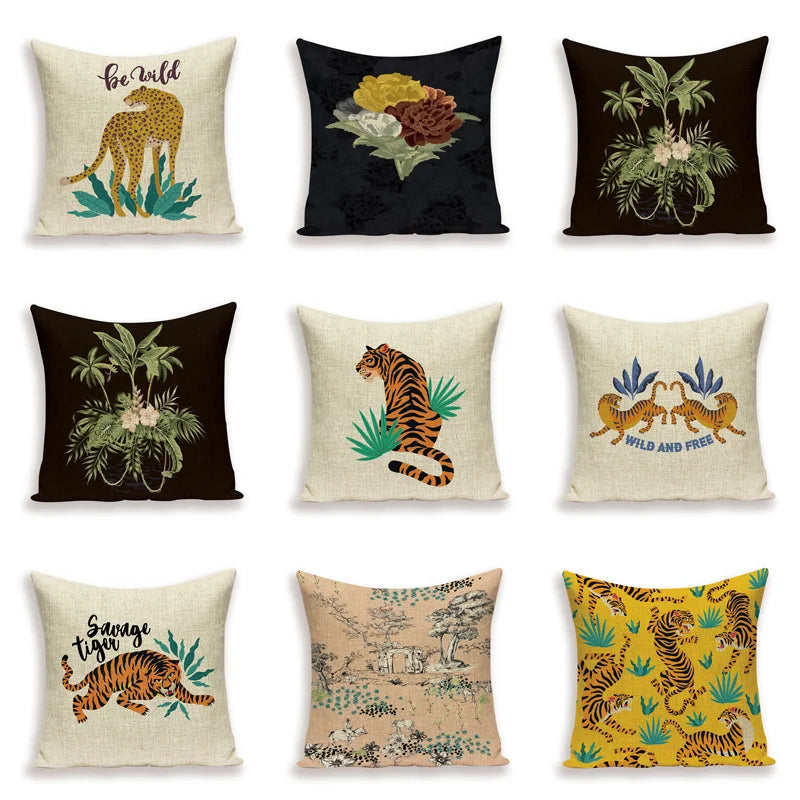 Cute Tiger Cushion Case Autumn and Winter Home Decor Pillows Cases Animal Sofa Bed Cushions Cover Flax Pillow Covers Kissen