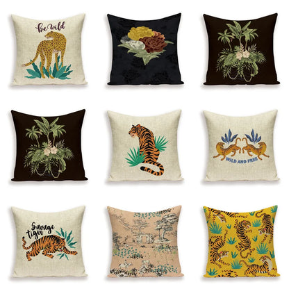 Cute Tiger Cushion Case Autumn and Winter Home Decor Pillows Cases Animal Sofa Bed Cushions Cover Flax Pillow Covers Kissen