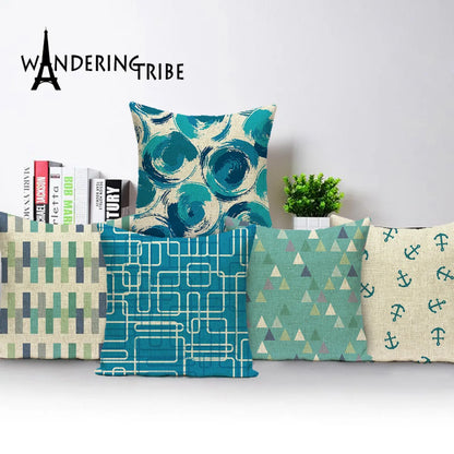 Geometric Cushion Cover Blue Cushions Home Sofa Decor Custom Linen Pillow Covers Stripe Cushion Covers Outdoor Pillowcase Kissen
