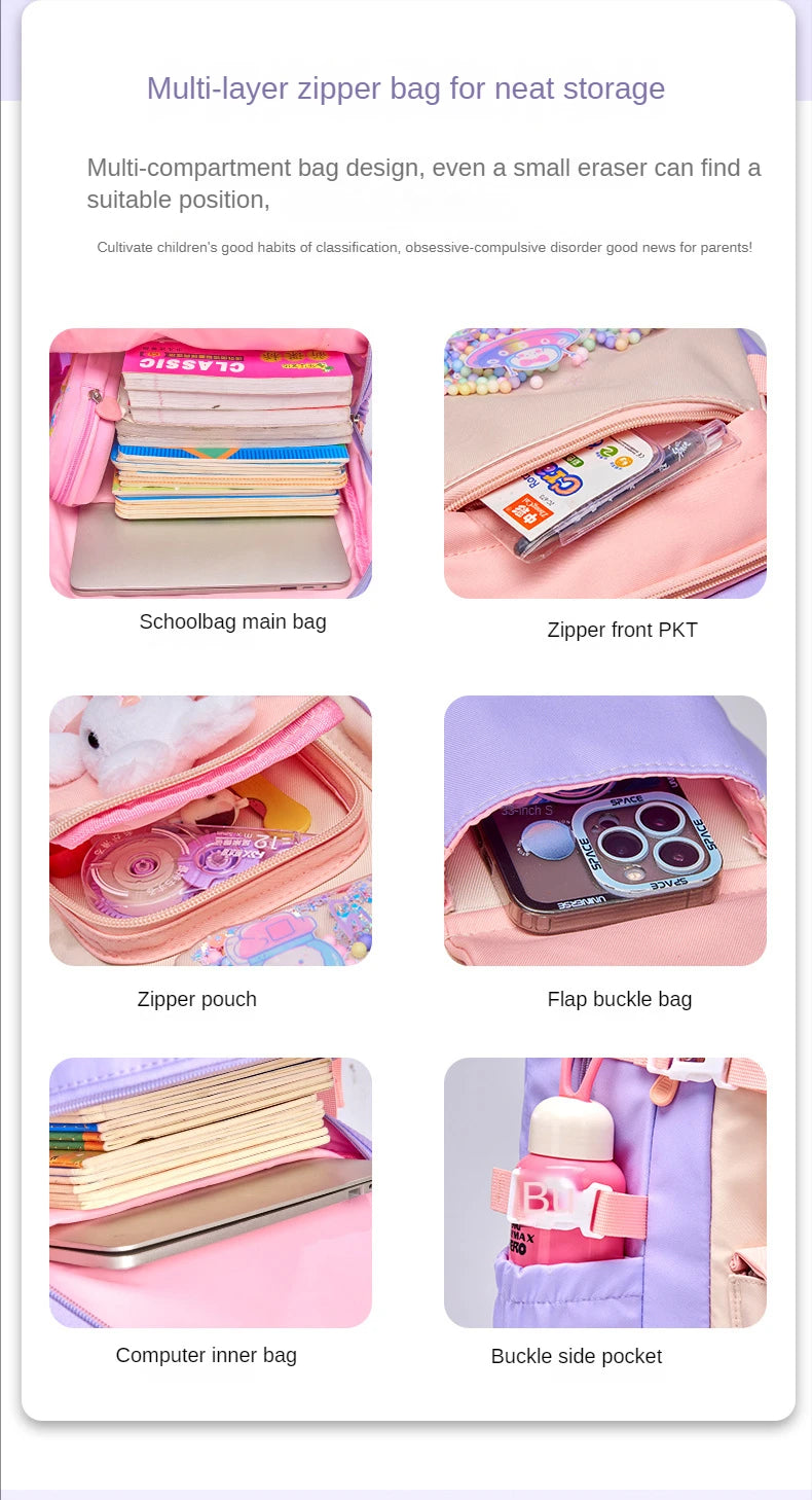 2023 Grundschul mädchen Schult asche kawaii leichte Kinder tasche wasserdichte Taschen bunte Reise rucksack Mochi las Geschenke