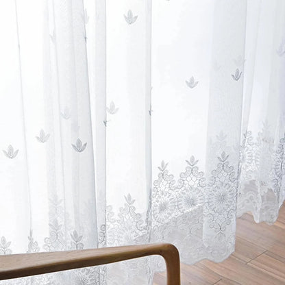 Weiß transparent Vorhang Motiv Blumen - Gardinen für Wohnzimmer und Schlafzimmer