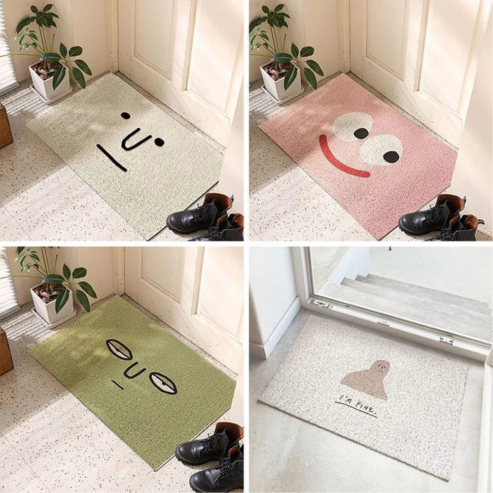 Welcome Doormat Entrance Hallway Mat Rug Rectangle Printed Non-Slip PVC Carpet Floor Rugs Cute Smile Front Door Mat Outdoor Rugs