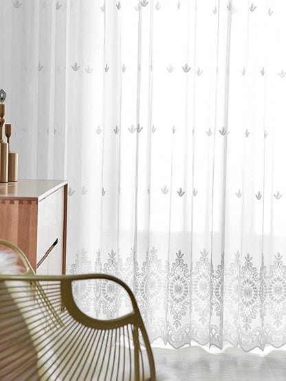 Weiß transparent Vorhang Motiv Blumen - Gardinen für Wohnzimmer und Schlafzimmer