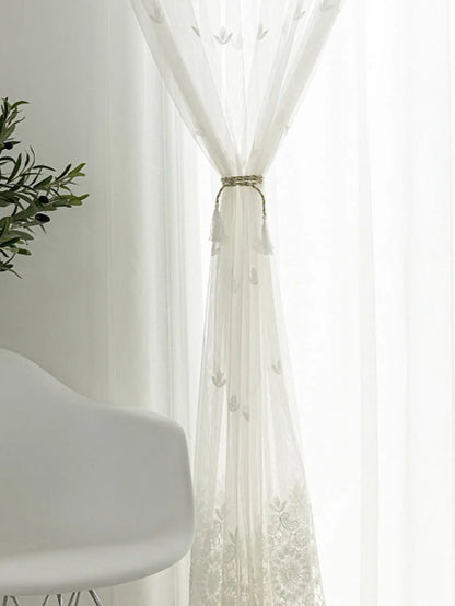 Weiß transparent Vorhang Motiv Blumen - Gardinen für Wohnzimmer und Schlafzimmer