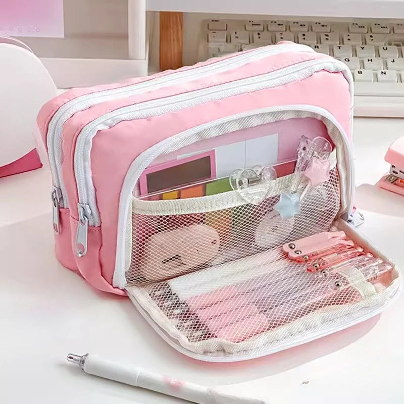Mädchen große Kapazität ästhetische Bleistift Tasche Schule Fall Stift halter niedlichen Briefpapier einfachen Stil Reiß verschluss Bleistift beutel Schul bedarf