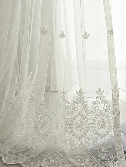 Weiß transparent Vorhang Motiv Blumen - Gardinen für Wohnzimmer und Schlafzimmer