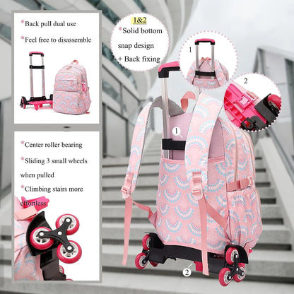 Rollende Schult aschen für Mädchen Rucksack Kinder wasserdichte Schul rucksäcke mit Rädern Mittelschule Trolley Gepäck rucksack